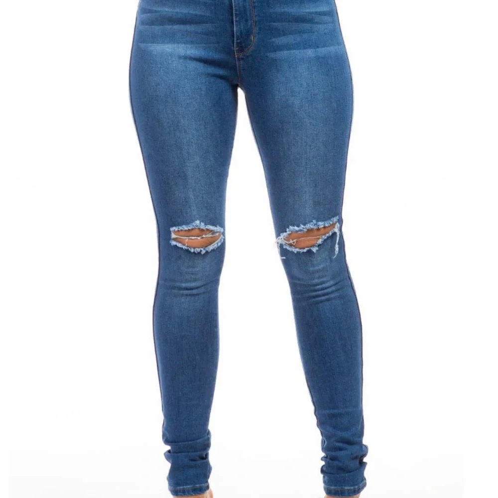 High Waist Slit Knee Skinny Denim Jeans - Picture 4 of 6